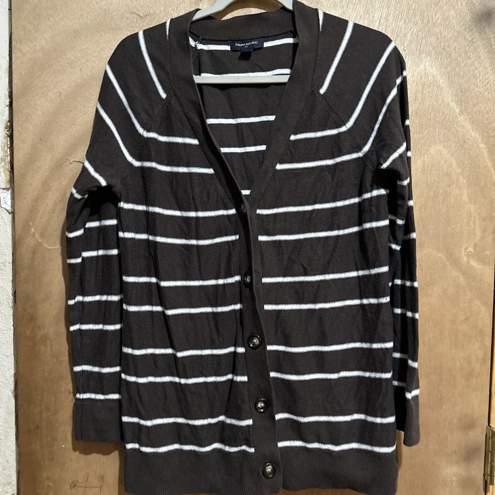 Brown Striped Banana Republic Women's Button-up Cardigan Size Large